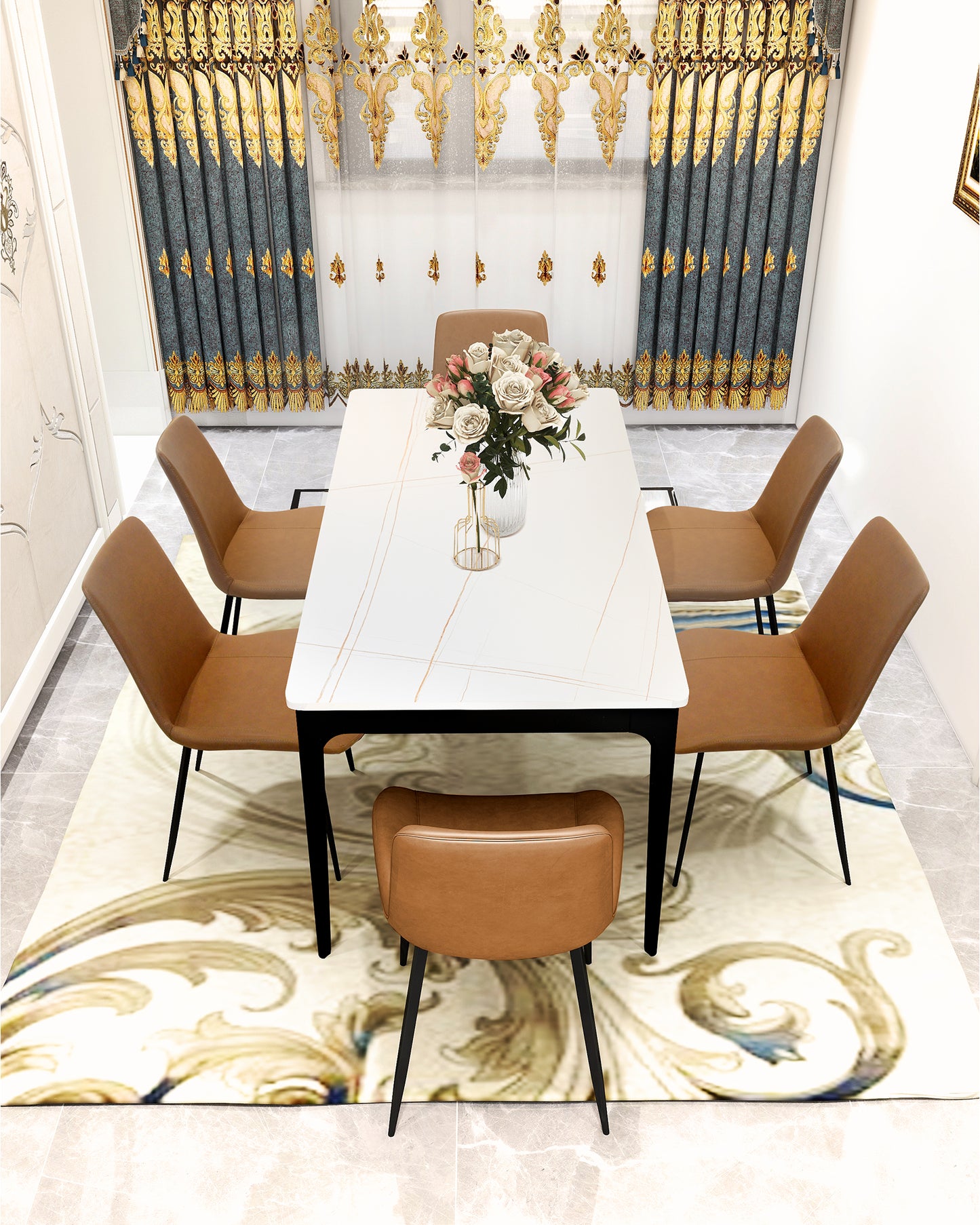 63" Dining Table with Aluminum Alloy Legs Table for 6